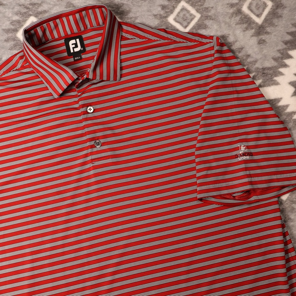 FootJoy ProDry Mens XL Red Striped Golf Polo Shirt Diamond Creek Logo FJ